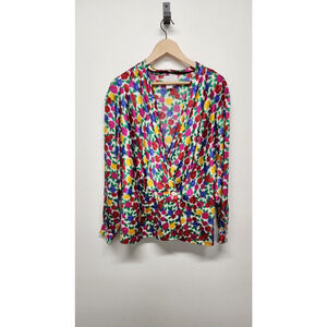 Vintage Lady Shapely Women's Multi Color Rose Print Long Sleeve Blouse, Size 18W